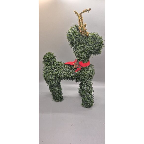 VINTAGE CHRISTMAS REINDEER FAUX EVERGREEN TOPIARY ARTIFICIAL TREE DEER  10" - Picture 1 of 6